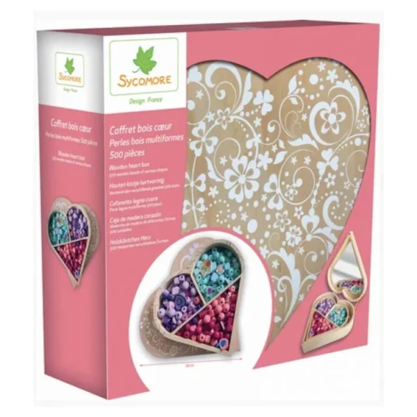 Au Sycomore Boite Coeur 500 Perles De Bois Multicouleurs 1