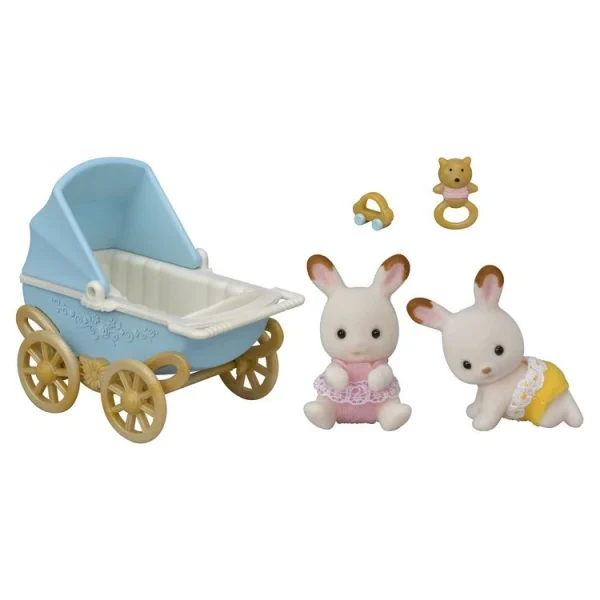 Epoch D’Enfance 5432 – Les Jumeaux Lapin Chocolat Et Poussette Double – Sylvanian Families 1